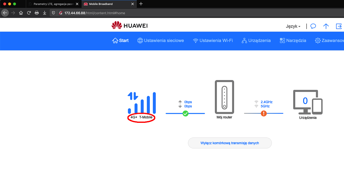 Parametry LTE, agregacja pasm (Huawei B818) Sieci komputerowe